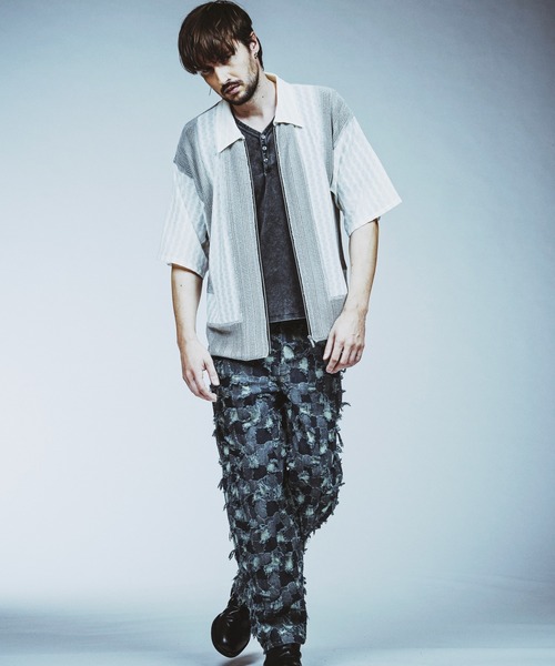 NO ID.(ノーアイディ)の「【NO ID.】Changing Knit Sheer Big Shirt Blouson / チェンジング ニット シアー ビッグ シャツ ブルゾン(シャツ/ブラウス・メンズ・グレー/ブラック/ブラウン・ONE SIZE)」の17枚目の写真
