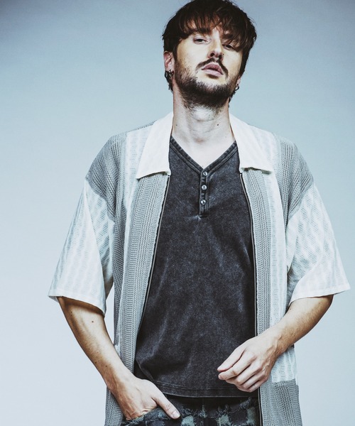 NO ID.(ノーアイディ)の「【NO ID.】Changing Knit Sheer Big Shirt Blouson / チェンジング ニット シアー ビッグ シャツ ブルゾン(シャツ/ブラウス・メンズ・グレー/ブラック/ブラウン・ONE SIZE)」の6枚目の写真