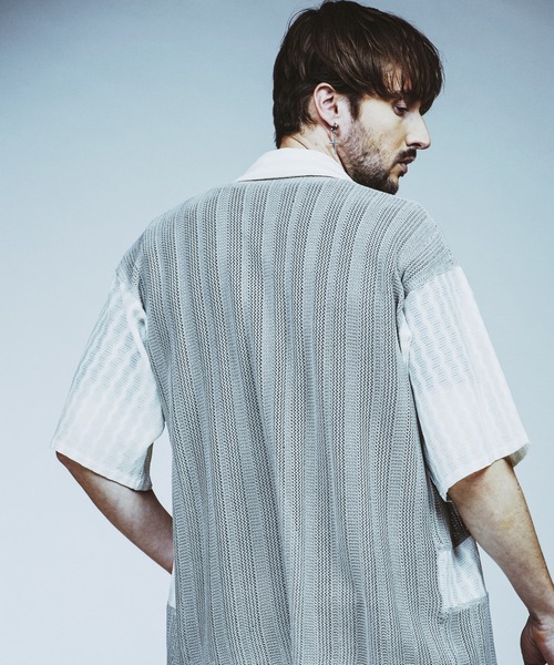 NO ID.(ノーアイディ)の「【NO ID.】Changing Knit Sheer Big Shirt Blouson / チェンジング ニット シアー ビッグ シャツ ブルゾン(シャツ/ブラウス・メンズ・グレー/ブラック/ブラウン・ONE SIZE)」の10枚目の写真