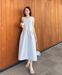 【シリーズ累計販売数1万枚！】【pufe】シャイニーフレアワンピース ワンピース 低身長 マタニティ ノースリーブ フレア フリル ティアード ボリューム 体型カバー