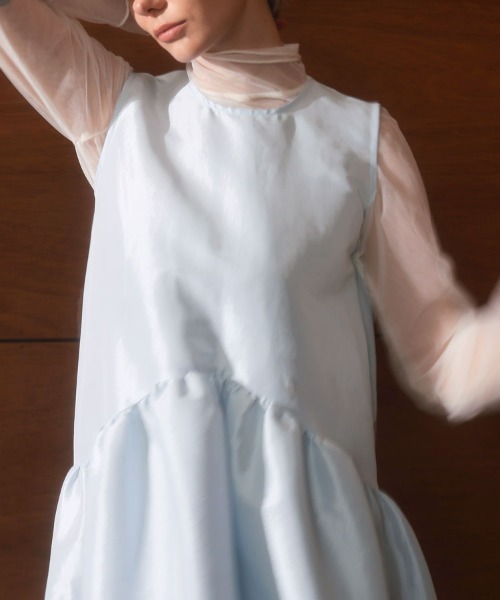 pufe(ピュフェ)の「【シリーズ累計販売数1万枚!】【pufe】シャイニーフレアワンピース ワンピース 低身長 マタニティ ノースリーブ フレア フリル ティアード ボリューム 体型カバー(ワンピース・レディース・ブラック/ライトブルー/ホワイト/ライトピンク/ネイビー・ONE)」の20枚目の写真