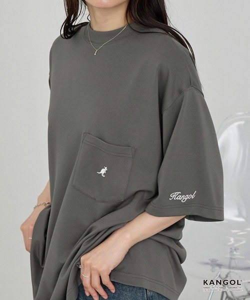 KANGOL(カンゴール)の「KANGOL/カンゴール 別注 ロゴ ワンポイント刺繍 ポンチオーバーサイズ半袖Tシャツ(Tシャツ/カットソー・メンズ・レッド系/ブルー系/チャコール/ブラック/ダークネイビー/オフホワイト・M/L)」の3枚目の写真