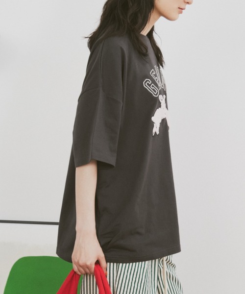 MERLOT（メルロー）の「うさぎ相良刺繍Tシャツ（Tシャツ/カットソー・レディース・ホワイト/チャコールグレー・FREE）」の13枚目の写真