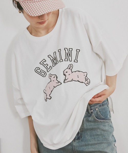 うさぎ相良刺繍Tシャツ（Tシャツ/カットソー）｜MERLOT
