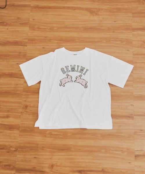 MERLOT（メルロー）の「うさぎ相良刺繍Tシャツ（Tシャツ/カットソー・レディース・ホワイト/チャコールグレー・FREE）」の18枚目の写真