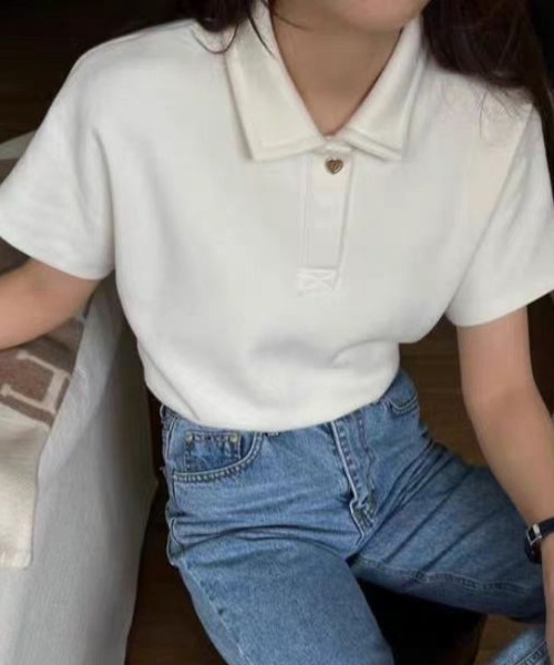 shoppinggo（ショッピングゴー）の「ハートボタン ポロシャツ（Tシャツ/カットソー・レディース・ホワイト・M/L）」の4枚目の写真