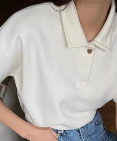shoppinggo（ショッピングゴー）の「ハートボタン ポロシャツ（Tシャツ/カットソー・レディース・ホワイト・M/L）」の3枚目の写真