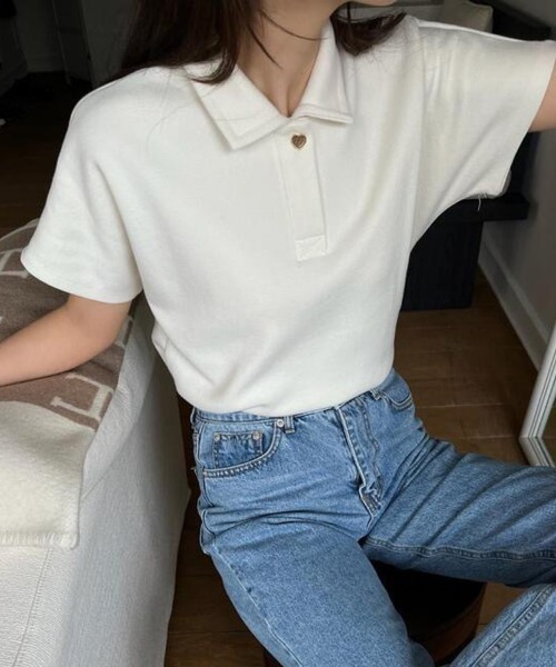 shoppinggo（ショッピングゴー）の「ハートボタン ポロシャツ（Tシャツ/カットソー・レディース・ホワイト・M/L）」の15枚目の写真