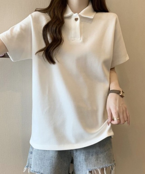 shoppinggo（ショッピングゴー）の「ハートボタン ポロシャツ（Tシャツ/カットソー・レディース・ホワイト・M/L）」の12枚目の写真