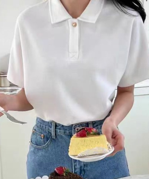 shoppinggo（ショッピングゴー）の「ハートボタン ポロシャツ（Tシャツ/カットソー・レディース・ホワイト・M/L）」の19枚目の写真