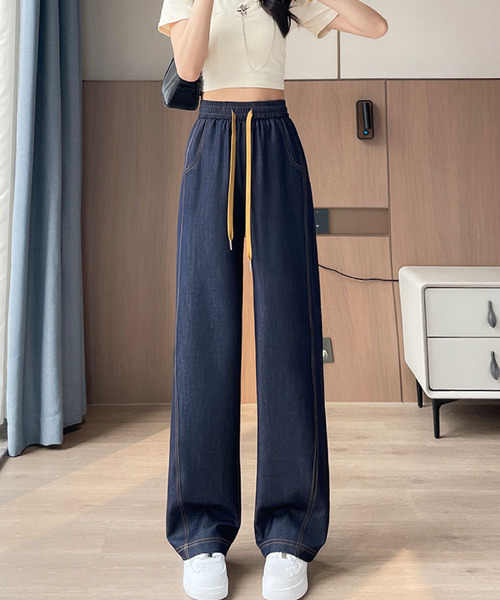 2ly2(トゥーリートゥー)の「ゆるカジ派の神パンツ♪ハイウエスト紐付きワイドデニムパンツ(その他パンツ・レディース・ブラック/ネイビー・FREE)」の9枚目の写真