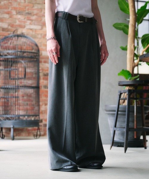 セール】3-TUCK HERRINGBONE WIDE SLACKS / 3タックヘリンボーン