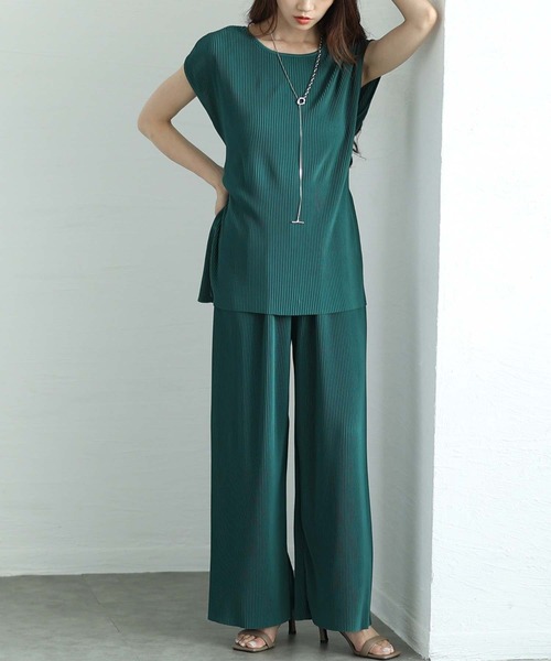 Sawa a la mode(サワアラモード)の「リブカットソー&リブパンツセットアップ(ワンピース・レディース・ブラック/グリーン・FREE)」の2枚目の写真