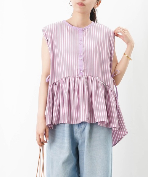 LUCA/LADY LUCK LUCA(ルカ/レディラックルカ)の「LC/LLL ストライプギャザーブラウス(シャツ/ブラウス・レディース・パープル/サックスブルー/ブラック・FREE)」の3枚目の写真
