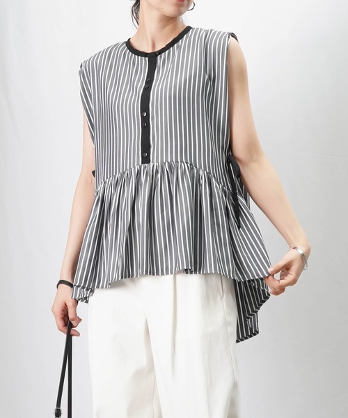 LUCA/LADY LUCK LUCA(ルカ/レディラックルカ)の「LC/LLL ストライプギャザーブラウス(シャツ/ブラウス・レディース・パープル/サックスブルー/ブラック・FREE)」の6枚目の写真