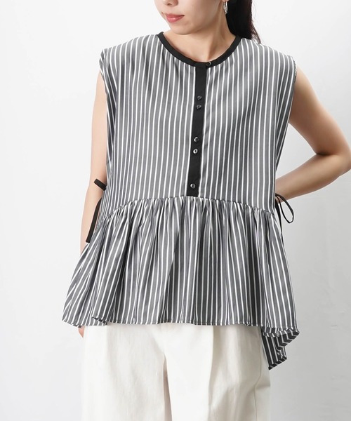 LUCA/LADY LUCK LUCA(ルカ/レディラックルカ)の「LC/LLL ストライプギャザーブラウス(シャツ/ブラウス・レディース・パープル/サックスブルー/ブラック・FREE)」の4枚目の写真