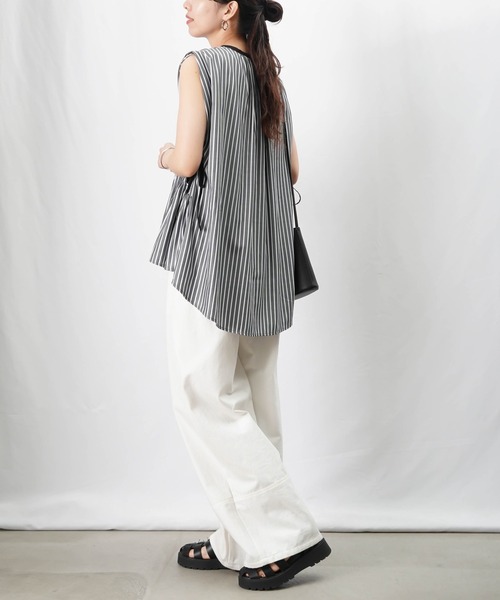 LUCA/LADY LUCK LUCA(ルカ/レディラックルカ)の「LC/LLL ストライプギャザーブラウス(シャツ/ブラウス・レディース・パープル/サックスブルー/ブラック・FREE)」の5枚目の写真