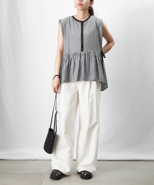 LUCA/LADY LUCK LUCA(ルカ/レディラックルカ)の「LC/LLL ストライプギャザーブラウス(シャツ/ブラウス・レディース・パープル/サックスブルー/ブラック・FREE)」の7枚目の写真