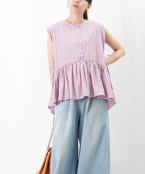 LUCA/LADY LUCK LUCA(ルカ/レディラックルカ)の「LC/LLL ストライプギャザーブラウス(シャツ/ブラウス・レディース・パープル/サックスブルー/ブラック・FREE)」の16枚目の写真