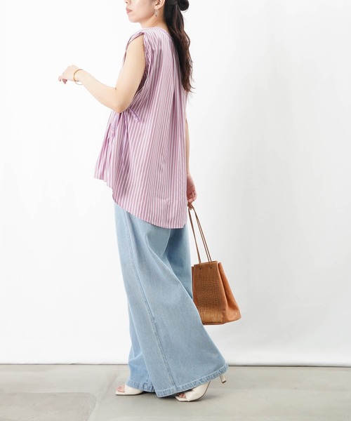 LUCA/LADY LUCK LUCA(ルカ/レディラックルカ)の「LC/LLL ストライプギャザーブラウス(シャツ/ブラウス・レディース・パープル/サックスブルー/ブラック・FREE)」の18枚目の写真