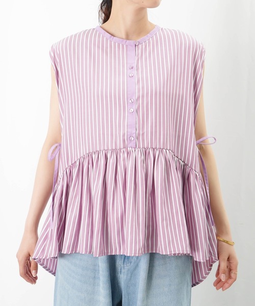 ブラウス シャツ LC/LLL ストライプギャザーブラウス レディース LADY LUCK LUCA ブラウス シャツ LC/LLL ストライプギャザー
