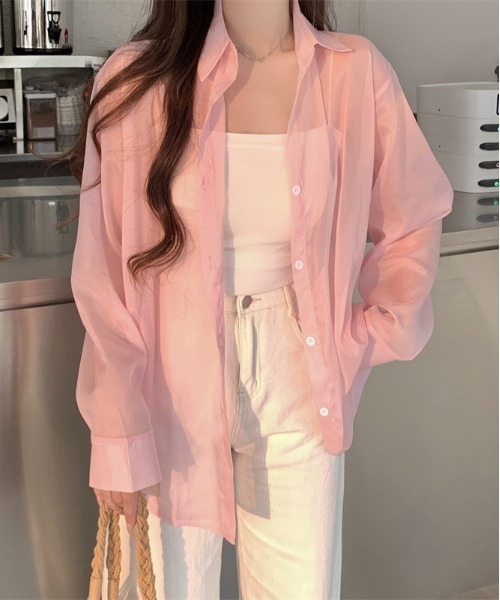 WEGO(ウィゴー)の「WEGO/シースルーシャツトップス/カラフルシアートップスバックリボン春夏秋長袖(シャツ/ブラウス・レディース・ホワイト/ピンク/パープル/イエロー/ブルー/ブラック・FREE)」の6枚目の写真