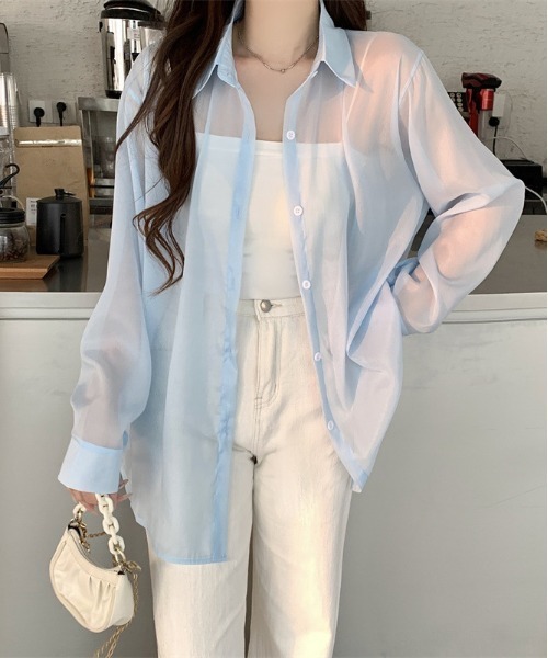 WEGO(ウィゴー)の「WEGO/シースルーシャツトップス/カラフルシアートップスバックリボン春夏秋長袖(シャツ/ブラウス・レディース・ホワイト/ピンク/パープル/イエロー/ブルー/ブラック・FREE)」の16枚目の写真