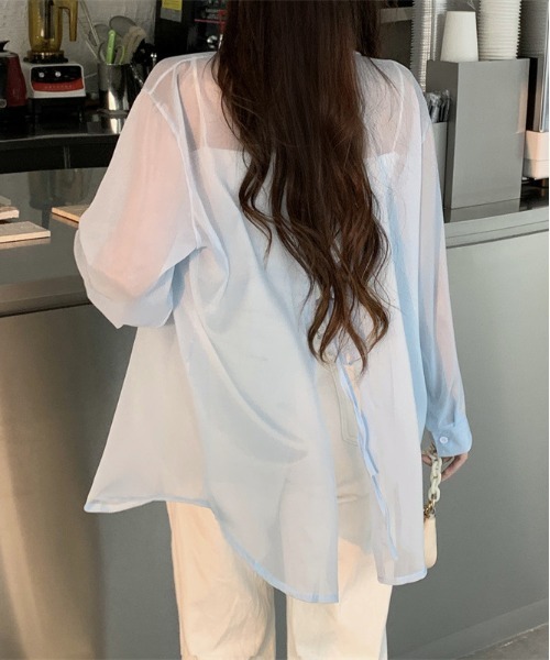 WEGO(ウィゴー)の「WEGO/シースルーシャツトップス/カラフルシアートップスバックリボン春夏秋長袖(シャツ/ブラウス・レディース・ホワイト/ピンク/パープル/イエロー/ブルー/ブラック・FREE)」の18枚目の写真