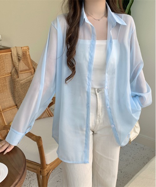 WEGO(ウィゴー)の「WEGO/シースルーシャツトップス/カラフルシアートップスバックリボン春夏秋長袖(シャツ/ブラウス・レディース・ホワイト/ピンク/パープル/イエロー/ブルー/ブラック・FREE)」の15枚目の写真