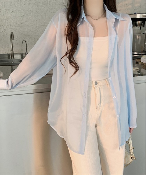 WEGO(ウィゴー)の「WEGO/シースルーシャツトップス/カラフルシアートップスバックリボン春夏秋長袖(シャツ/ブラウス・レディース・ホワイト/ピンク/パープル/イエロー/ブルー/ブラック・FREE)」の17枚目の写真