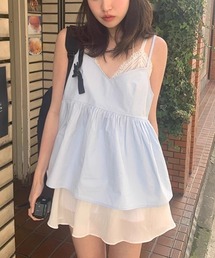Vネック 切り替えフリル キャミトップス