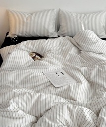 Fun & Daily（ファンアンドデイリー）の「F&D : 3ピース ストライプ ベッドカバー 枕カバー 寝具（シングルサイズ）（寝具）」