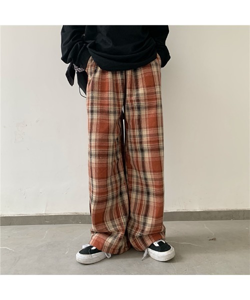 WARAIJOGO(ワライジョウゴ)の「【WARAIJOGO】チェック柄ルーズワイドレッグパンツ(NEZ)(その他パンツ・レディース・ブルー/オレンジ・LARGE)」の11枚目の写真