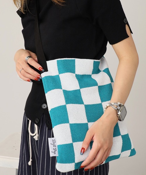 ROOPTOKYO(ループトウキョウ)の「Dept Pop/デプトポップ CHECKERED KNIT BAG ショルダーバッグ 秋物 秋服 2026年秋冬(ショルダーバッグ・レディース・グリーン/ブラック・FREE)」の1枚目の写真