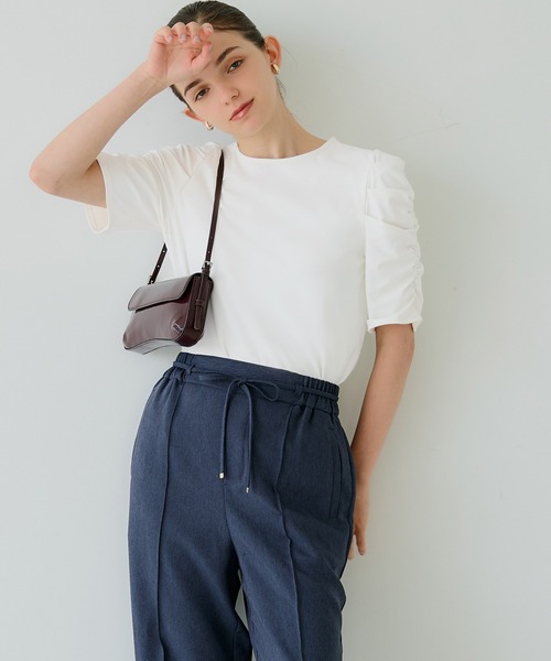 coca（coca）（コカ）の「シルキータッチ袖ギャザートップス（Tシャツ/カットソー・レディース・ホワイト/ブラック・M/L/S）」の18枚目の写真