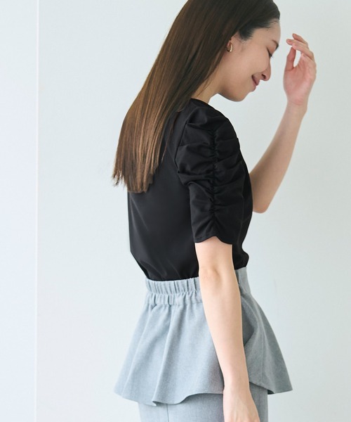 coca（coca）（コカ）の「シルキータッチ袖ギャザートップス（Tシャツ/カットソー・レディース・ホワイト/ブラック・M/L/S）」の11枚目の写真