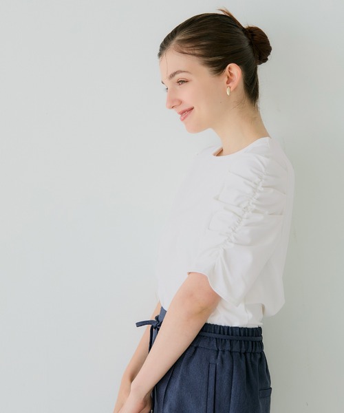 coca（coca）（コカ）の「シルキータッチ袖ギャザートップス（Tシャツ/カットソー・レディース・ホワイト/ブラック・M/L/S）」の21枚目の写真