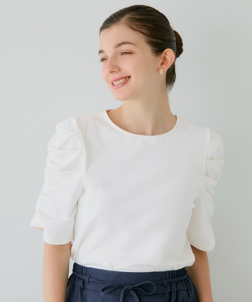 coca（coca）（コカ）の「シルキータッチ袖ギャザートップス（Tシャツ/カットソー・レディース・ホワイト/ブラック・M/L/S）」の20枚目の写真