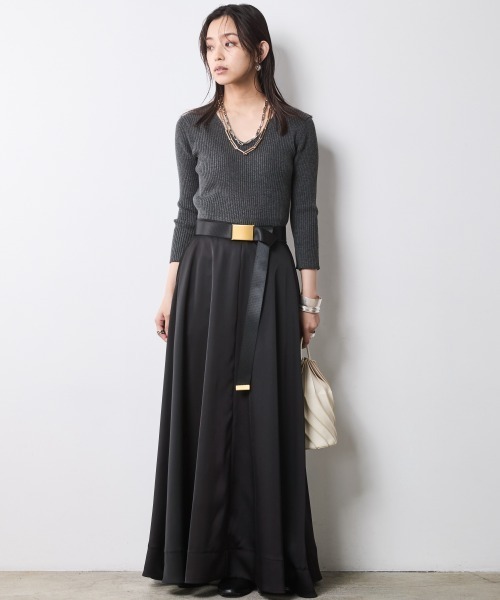 CHIC STYLE(シックスタイル)の「7分袖Vネックニットプルオーバー<大きいサイズ有>シックスタイル(ニット/セーター・レディース・グリーン系/ブラック/チャコールグレー・3L/L/LL/M/5L/4L)」の16枚目の写真