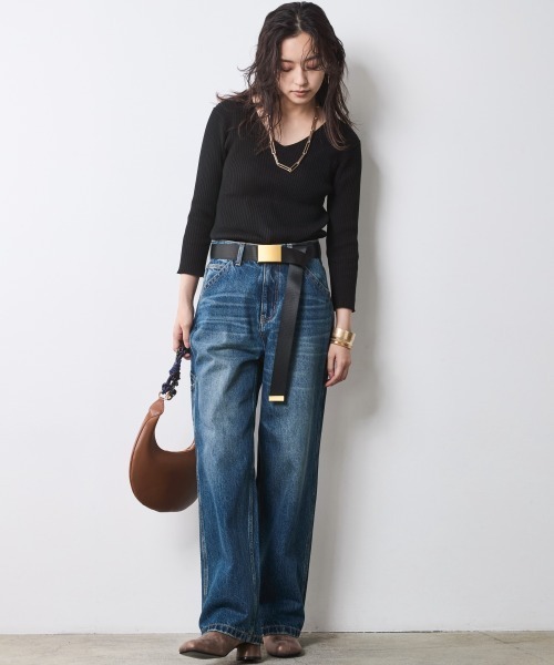 CHIC STYLE(シックスタイル)の「7分袖Vネックニットプルオーバー<大きいサイズ有>シックスタイル(ニット/セーター・レディース・グリーン系/ブラック/チャコールグレー・3L/L/LL/M/5L/4L)」の22枚目の写真