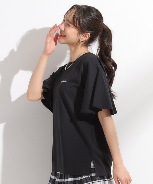 DRESKIP（ドレスキップ）の「【S-LL/ひんやり/二の腕カバー】華やかさをプラスする お袖フリルTシャツ（Tシャツ/カットソー・レディース・ベージュ系その他3/チャコールグレー/オフホワイト/ブラック系/ホワイト系7/グリーン系その他5・01/04/03/02）」の11枚目の写真