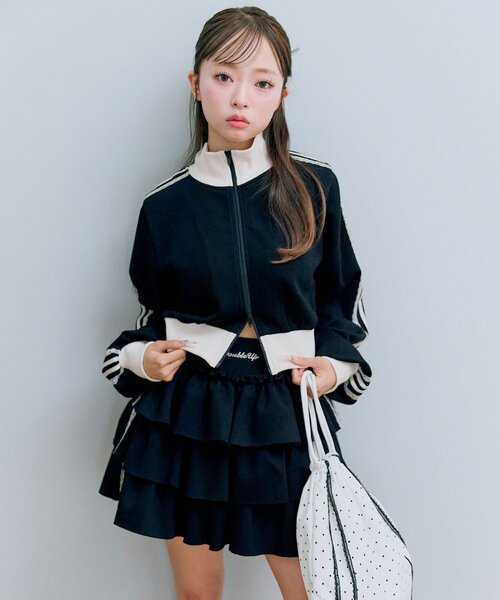 OLIVE des OLIVE（オリーブデオリーブ）の「ショートトラックジャケット（ジャージ・レディース・トップグレー/サックスブルー/ブラック・FREE）」の5枚目の写真