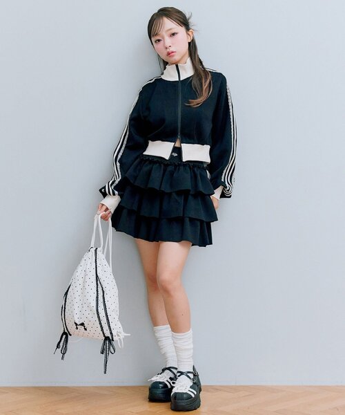 OLIVE des OLIVE（オリーブデオリーブ）の「ショートトラックジャケット（ジャージ・レディース・トップグレー/サックスブルー/ブラック・FREE）」の7枚目の写真