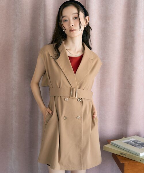 earth music&ecology(アースミュージックアンドエコロジー)の「ショートジレンチ(トレンチコート・レディース・ベージュ/ブラック/ブラウン系その他4・FREE)」の4枚目の写真