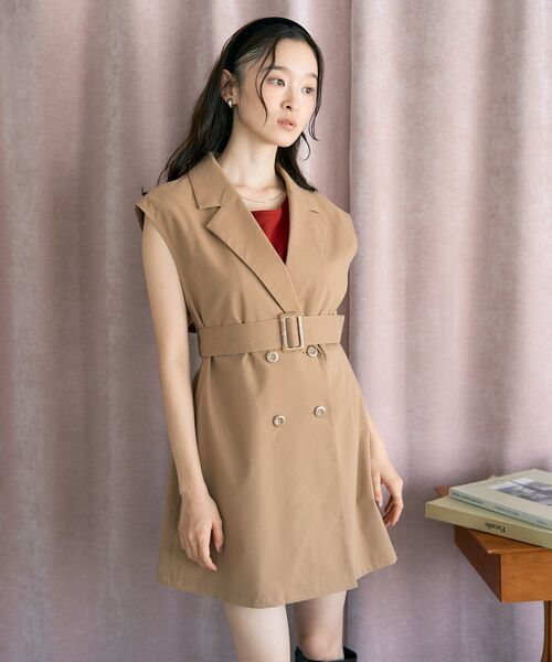 earth music&ecology(アースミュージックアンドエコロジー)の「ショートジレンチ(トレンチコート・レディース・ベージュ/ブラック/ブラウン系その他4・FREE)」の7枚目の写真