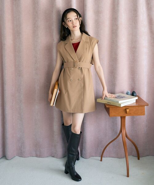 earth music&ecology(アースミュージックアンドエコロジー)の「ショートジレンチ(トレンチコート・レディース・ベージュ/ブラック/ブラウン系その他4・FREE)」の8枚目の写真