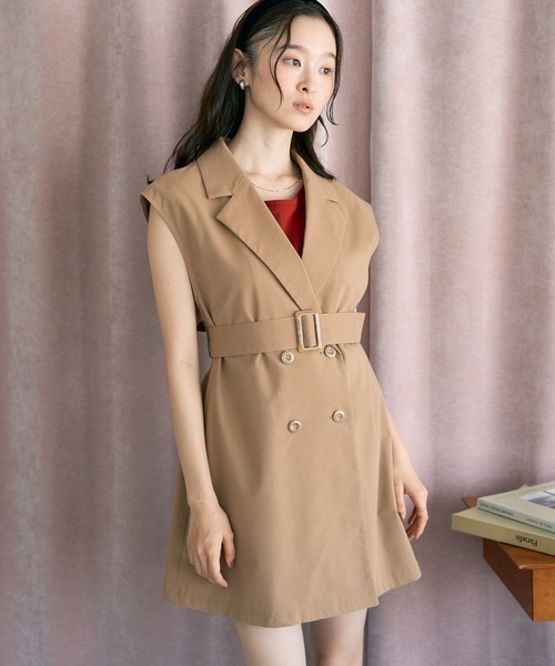 earth music&ecology(アースミュージックアンドエコロジー)の「ショートジレンチ(トレンチコート・レディース・ベージュ/ブラック/ブラウン系その他4・FREE)」の3枚目の写真