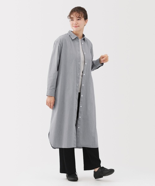 無印良品（ムジルシリョウヒン）の「婦人　洗いざらし　ブロード長袖シャツワンピース（ワンピース・レディース・グレー系/ダークネイビー・XL/L/M/S）」の2枚目の写真