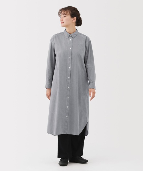 無印良品（ムジルシリョウヒン）の「婦人　洗いざらし　ブロード長袖シャツワンピース（ワンピース・レディース・グレー系/ダークネイビー・XL/L/M/S）」の9枚目の写真