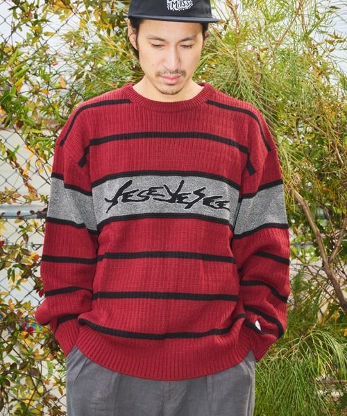 TENGA(テンガ)の「Tenga x Y.E.S Stripe Knit Pullover Red(ニット/セーター・メンズ・レッド・X-LARGE/LARGE/MEDIUM)」の1枚目の写真